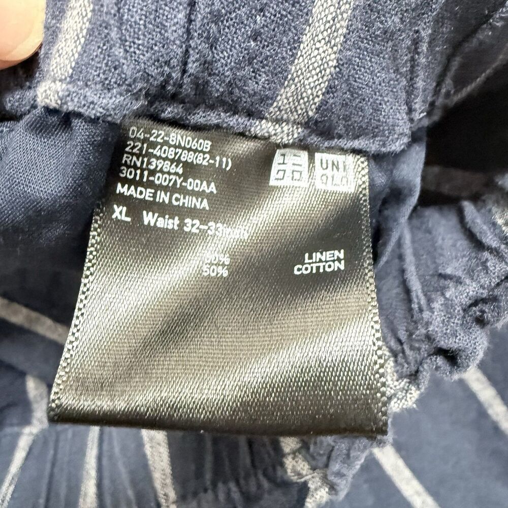 Linen Cotton Nautical Striped Shorts Navy Blue White XL Uniqlo Coastal High Rise - Picture 3 of 10